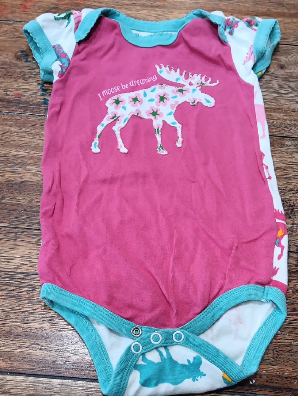 Little Blue House Baby Girls Pink Moose Graphic One-Piece Bodysuit